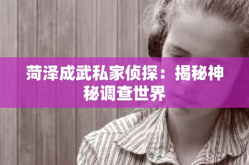 菏泽成武私家侦探：揭秘神秘调查世界